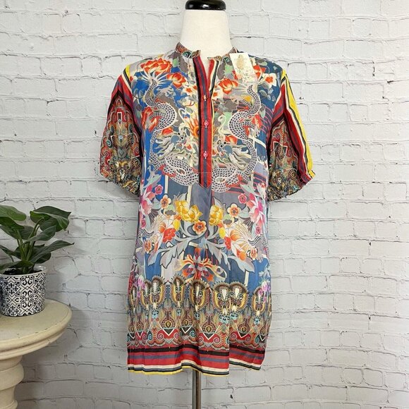 NEW Johnny Was Hillan Morii Tunic Women’s Size S Multicolor Printed Silk Blouse - Picture 2 of 10